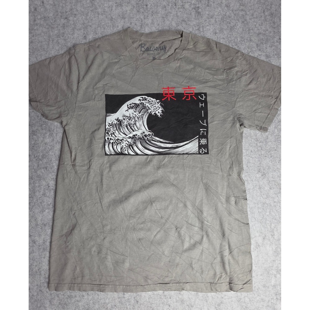 Bowery Supply Co Mens Tokyo Great Wave Graphic T-Shirt Gray Medium